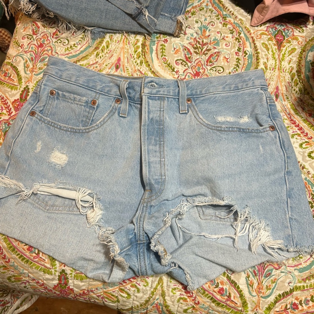 Levi's Blue Distressed Jean Shorts